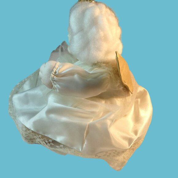 Plush Angel Doll Music Box Movement Satin Lace Gold Wings Hark The Angels Sing - Picture 2 of 12